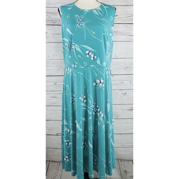 NWT charter club Women sleeveless dress midi XL stretch flower turquoise - Picture 2 of 8